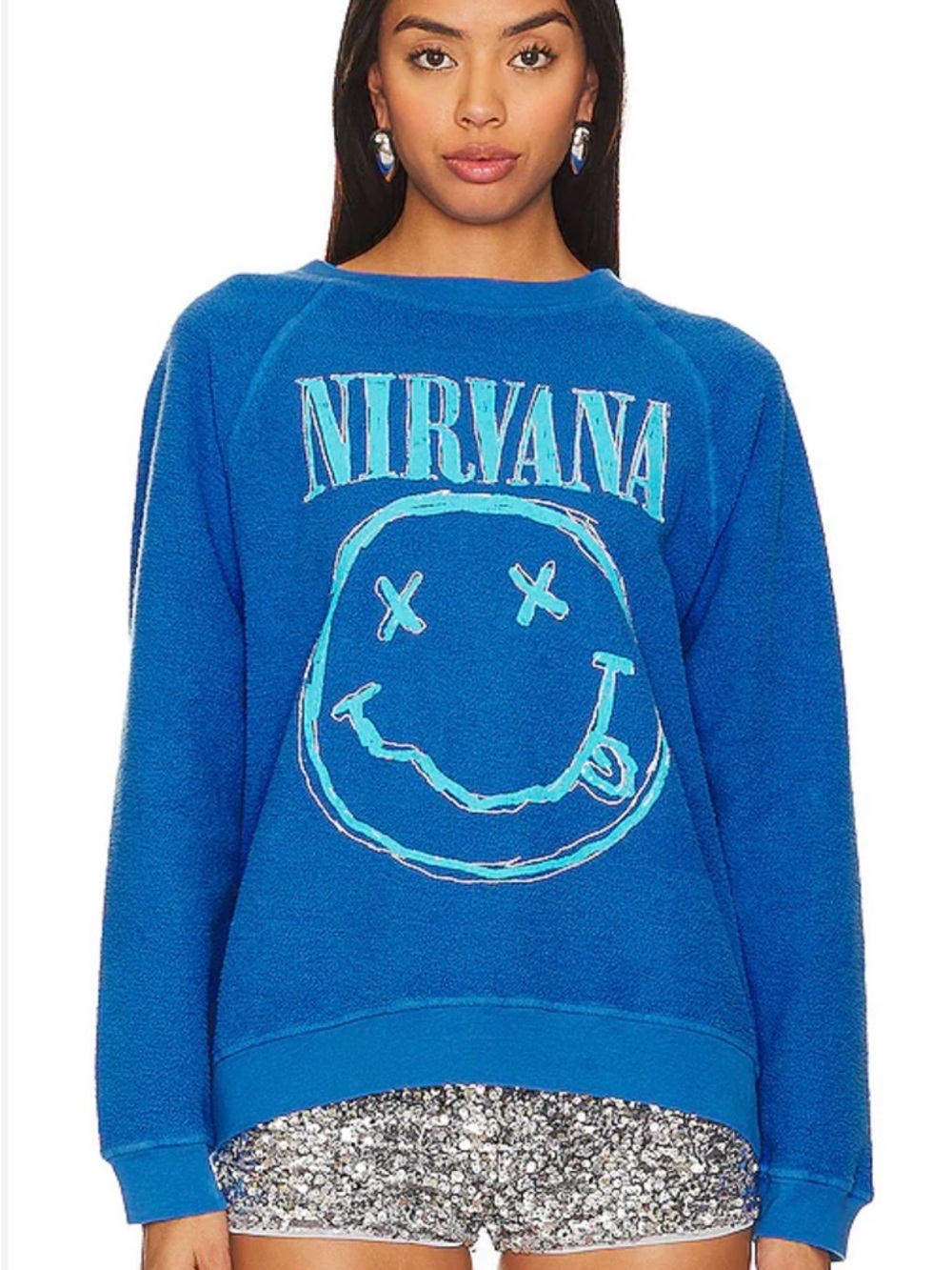 Daydreamer Nirvana Smiley Raglan Crew - Blue Cosmo